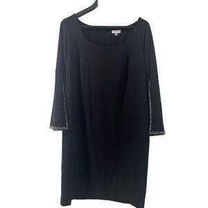 Calvin Klein Black Dress Women's 16 Flutter Rhinestone Sleeve Midi Holiday Party